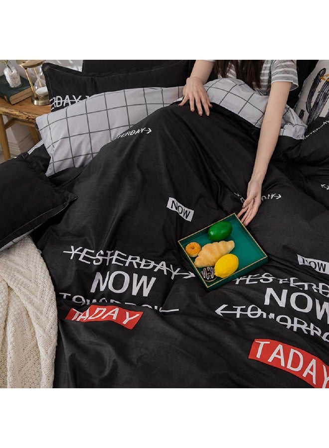 NIBEMINENT 4-Piece King Size Luxurious Cotton And Soft Microfiber Comforter Set (1 Duvet/Quilt Cover, 1 Flat Sheet, 2 Pillowcases) Black - Image 5