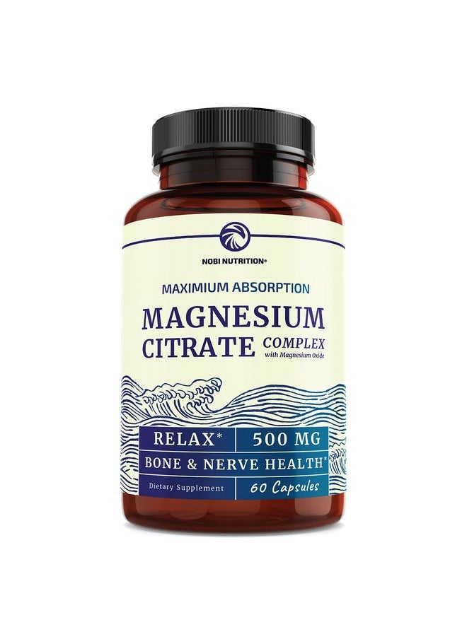 Nobi Nutrition Magnesium Citrate Complex; 500 Mg; High Absorption Formula; Calm Relaxation & Digestion Support Supplement With Elemental Magnesium Oxide; Glutenfree Soyfree; 60 Capsules (2Month Supply)  - Image 2