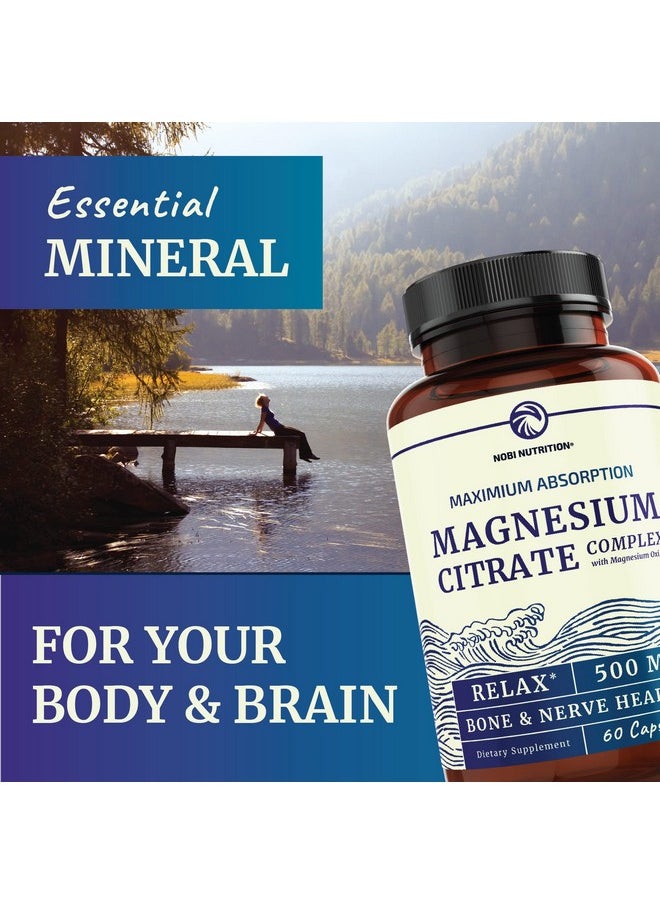 Nobi Nutrition Magnesium Citrate Complex; 500 Mg; High Absorption Formula; Calm Relaxation & Digestion Support Supplement With Elemental Magnesium Oxide; Glutenfree Soyfree; 60 Capsules (2Month Supply)  - Image 5