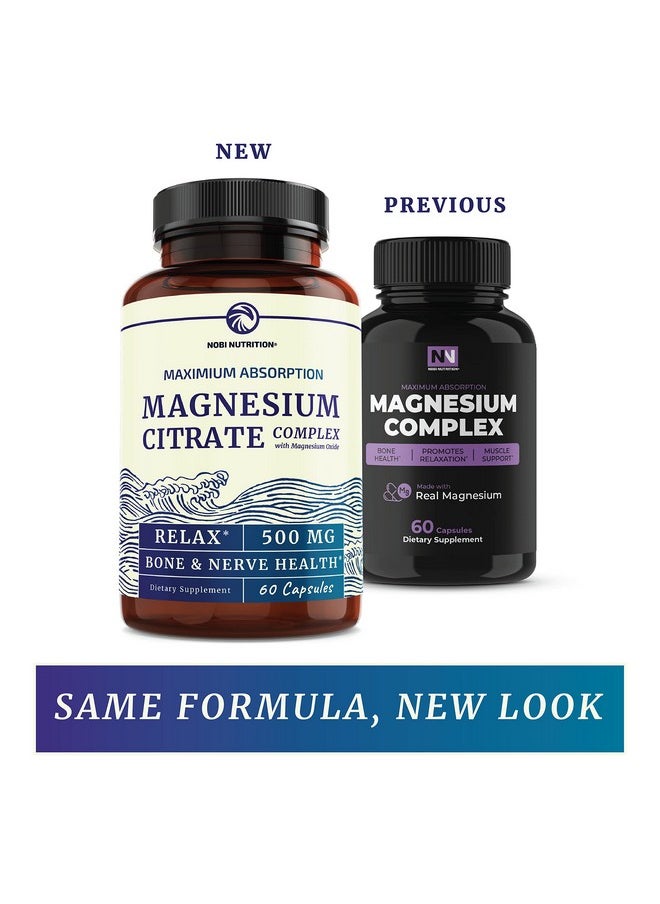 Nobi Nutrition Magnesium Citrate Complex; 500 Mg; High Absorption Formula; Calm Relaxation & Digestion Support Supplement With Elemental Magnesium Oxide; Glutenfree Soyfree; 60 Capsules (2Month Supply)  - Image 3