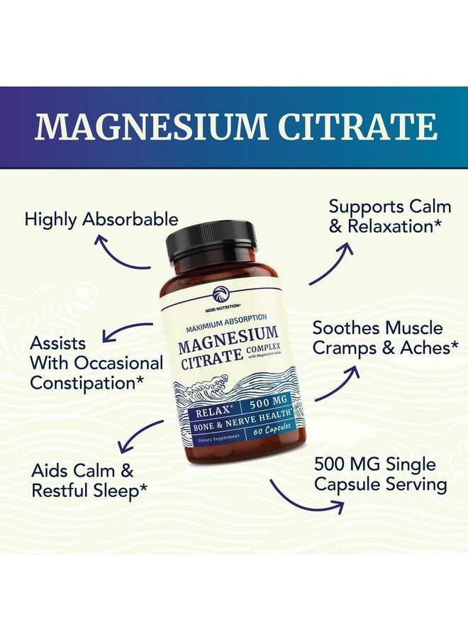 Nobi Nutrition Magnesium Citrate Complex; 500 Mg; High Absorption Formula; Calm Relaxation & Digestion Support Supplement With Elemental Magnesium Oxide; Glutenfree Soyfree; 60 Capsules (2Month Supply)  - Image 4