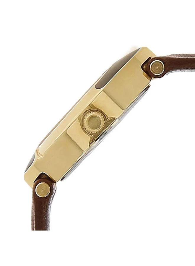 Sonata Asymmetrical Shape Leather Band Analog Wrist Watch 8069YL03 20mm Brown