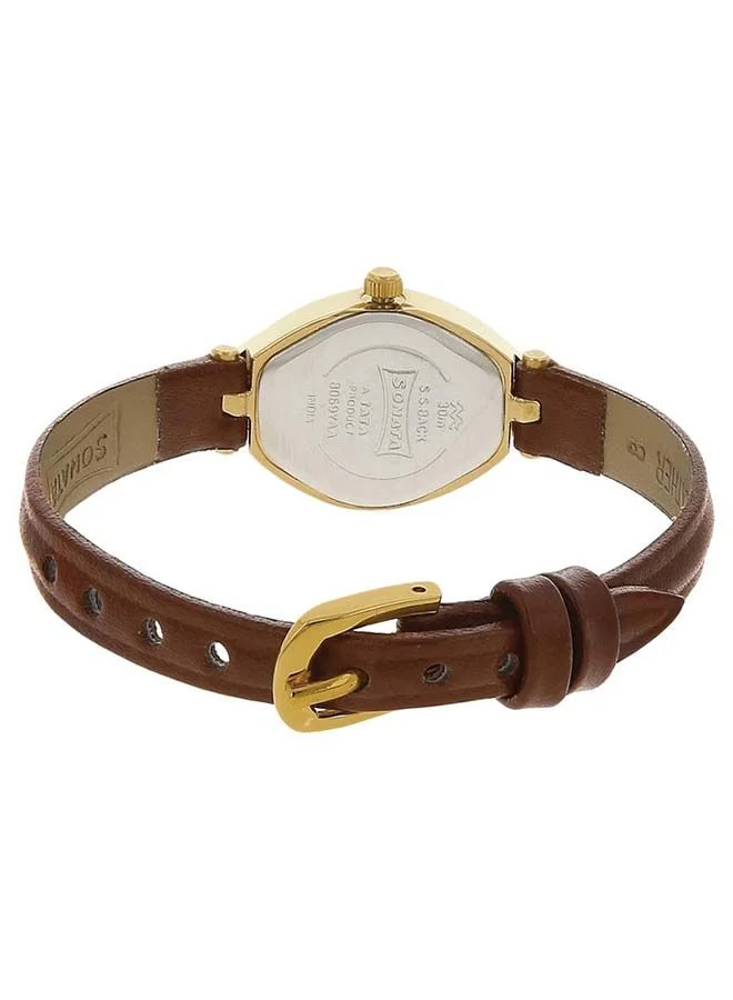 Sonata Asymmetrical Shape Leather Band Analog Wrist Watch 8069YL03 20mm Brown