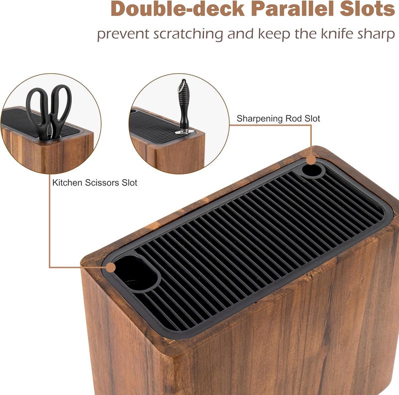 RedCall Acacia Wood Knife Holder Block,Large Universal Knife Block without knives,Wooden Kitchen Knife Block for Countertop,Knife Holder Organizer with Slots for Scissors and Sharpening Rods Storage - Image 4