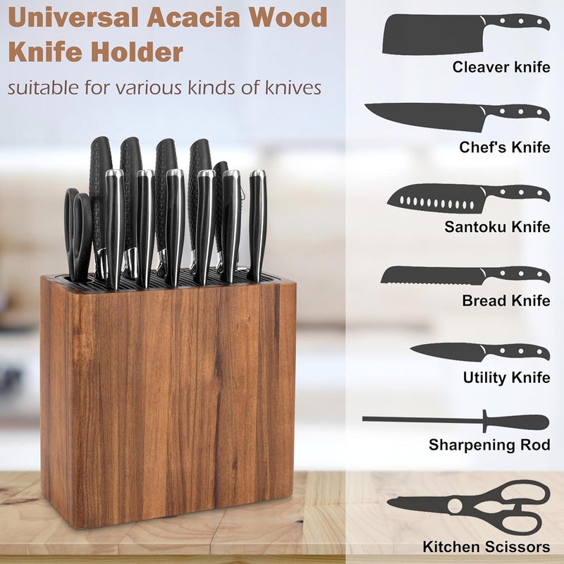 RedCall Acacia Wood Knife Holder Block,Large Universal Knife Block without knives,Wooden Kitchen Knife Block for Countertop,Knife Holder Organizer with Slots for Scissors and Sharpening Rods Storage - Image 3
