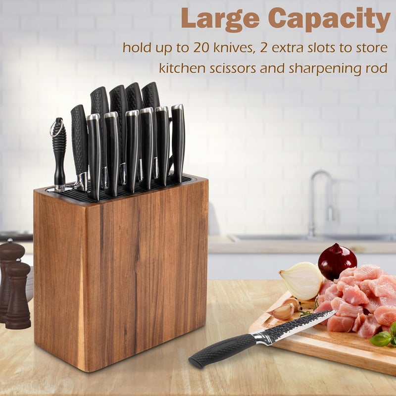RedCall Acacia Wood Knife Holder Block,Large Universal Knife Block without knives,Wooden Kitchen Knife Block for Countertop,Knife Holder Organizer with Slots for Scissors and Sharpening Rods Storage - Image 2