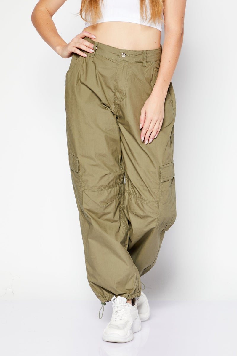 Don't Call Me Jennyfer Women Plain Cargo Pants, Green - Image 1