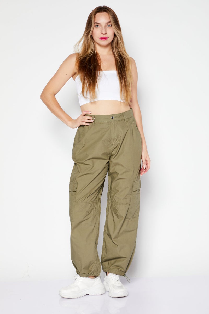 Don't Call Me Jennyfer Women Plain Cargo Pants, Green - Image 2