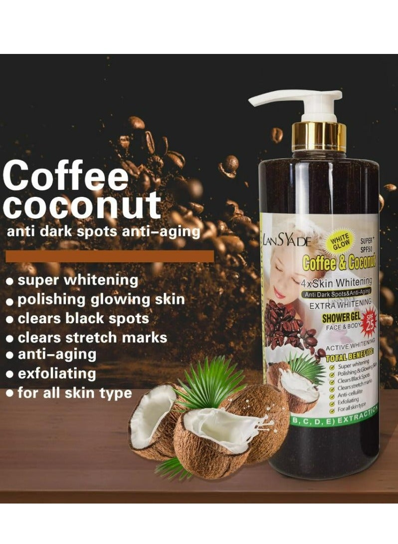 LANSYADE Coffee And Coconut Scrub Body Wash And Shower Gel 500 ML - Image 1