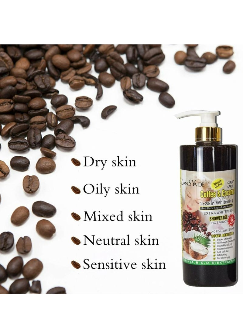 LANSYADE Coffee And Coconut Scrub Body Wash And Shower Gel 500 ML - Image 3