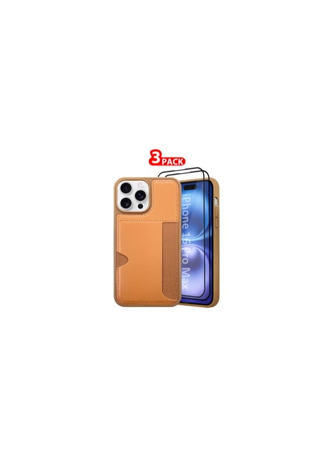 CATANES iPhone 16 Pro Max 3Packs Case Leather Antifingerprint Cover with Wallet Card Slot Shell, Side Insert Card Holder, Anti Fall Protection - Brown  - Image 1