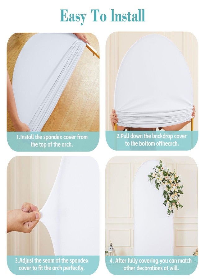 HB HBB MAGIC 7.2FT Wedding Arch Backdrop Cover, Stretchy Arch Covers Round Top Chiara Backdrop Cover for Wedding Birthday Party Baby Shower Banquet Arch Decor(White+Beige) - Image 5