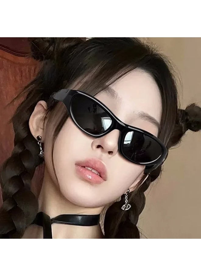 Generic - Vintage Punk Sports Sunglasses Women Men Y2K Style Cat Eye Sun Glasses Mirror Fashion Eyewear 2000s Retro Shades Gafas De Sol-Lenses Color:black - Image 1