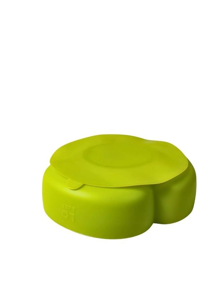 طبق طعام من السيليكون الممتاز مع قاعدة شفط - سيليكون مقسم الى 3 بقع، طبق للاطفال الصغار مع ماصة سيليكون (اخضر) - Image 2