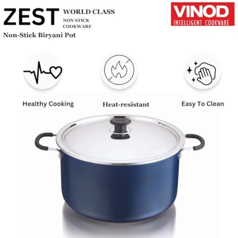 Zest Non-Stick Biryani Pot 14 litres with Riveted Sturdy Bakelite Handles Comes with Steel and Aluminum Lid - Blue, 4 mm Thickness Gas Stove Friendly - Image 5