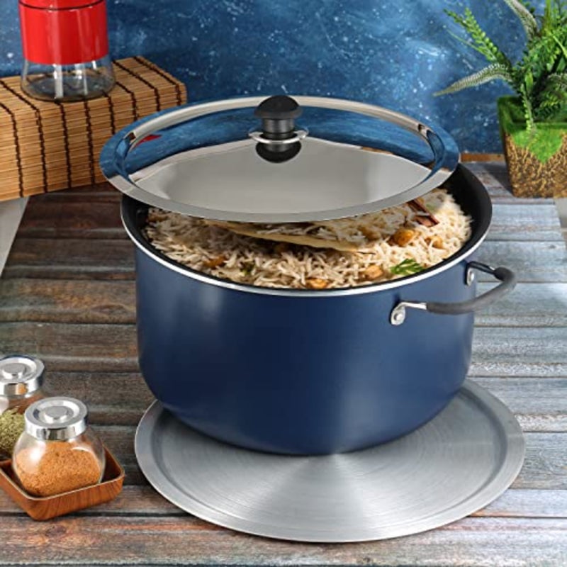 Zest Non-Stick Biryani Pot 14 litres with Riveted Sturdy Bakelite Handles Comes with Steel and Aluminum Lid - Blue, 4 mm Thickness Gas Stove Friendly - Image 2