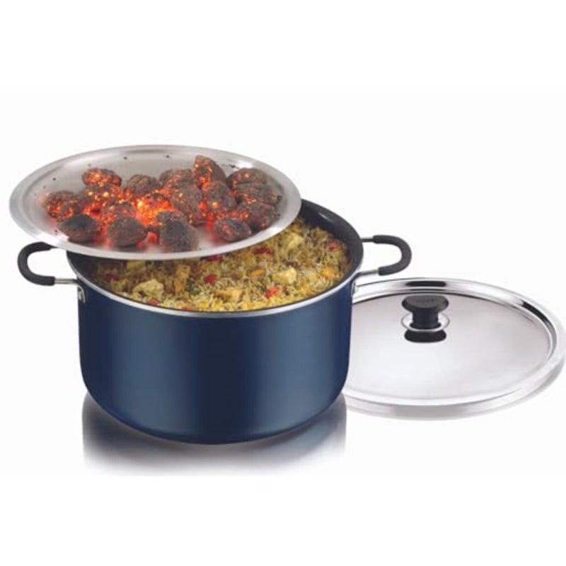 Zest Non-Stick Biryani Pot 14 litres with Riveted Sturdy Bakelite Handles Comes with Steel and Aluminum Lid - Blue, 4 mm Thickness Gas Stove Friendly - Image 1