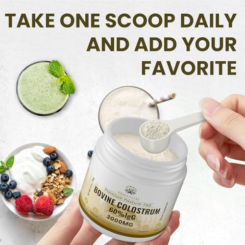 Kroppssund Bovine Colostrum Powder Supplement 3000 mg - Extra High 60% IgG Bovine Colostrum - Gut, Bone, Exercise, Immune - 50 Servings (1 Bottle) - Image 5