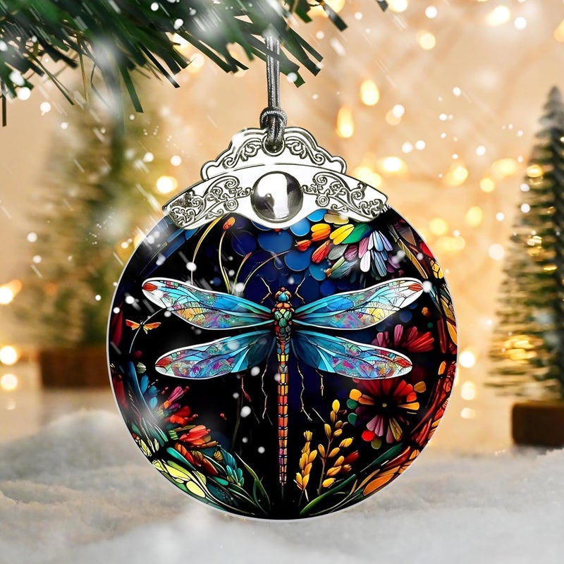 Jocidea Christmas Dragonfly Ornament - Stained Glass Decor for Tree, Holiday Decorations and Xmas Gift Ideas - Image 5