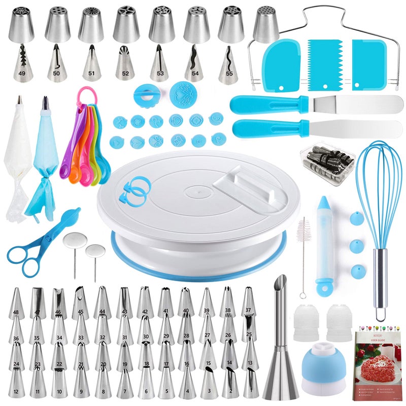 Boyun Cake Decorating Kit137pcs Cake Decorating Supplies with Cake Turntable for DecoratingPastry Piping BagRussian Piping Tips Baking Tools Cake Baking Supplies for BeginnersBlue - Image 2