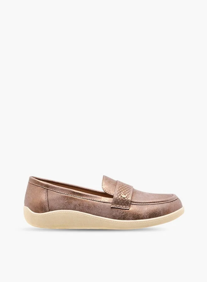 Textured Slip-On Loafers with Metallic Trim
