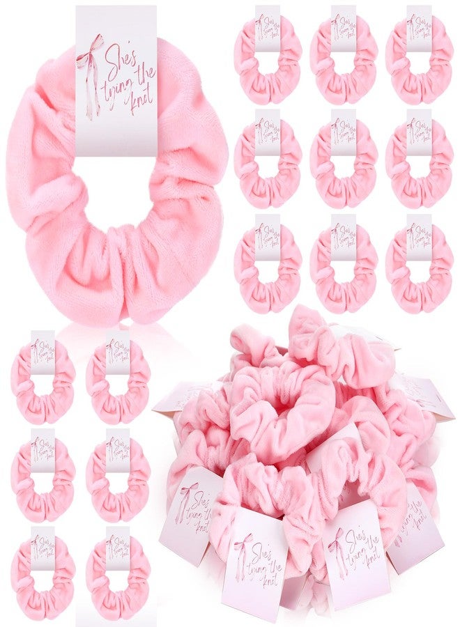 Daifunli 24 Pcs Bridal Shower Scrunchies Favors Bulk She's Tying The Knot for Women Pink Velvet Scrunchies She's Tying The Knot Elastic Bobbles Ropes Scrunchie Bridesmaid for Wedding Parties Bridal Shower - Image 1