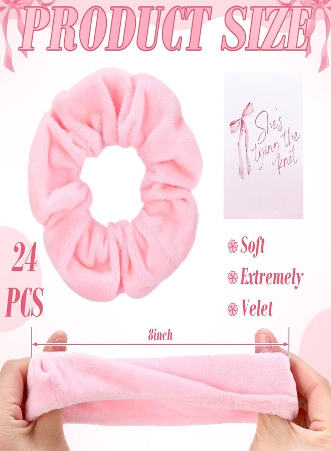 Daifunli 24 Pcs Bridal Shower Scrunchies Favors Bulk She's Tying The Knot for Women Pink Velvet Scrunchies She's Tying The Knot Elastic Bobbles Ropes Scrunchie Bridesmaid for Wedding Parties Bridal Shower - Image 3
