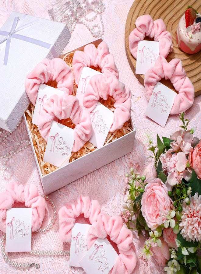 Daifunli 24 Pcs Bridal Shower Scrunchies Favors Bulk She's Tying The Knot for Women Pink Velvet Scrunchies She's Tying The Knot Elastic Bobbles Ropes Scrunchie Bridesmaid for Wedding Parties Bridal Shower - Image 4