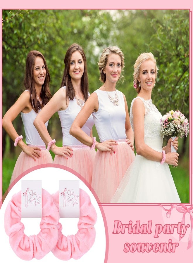 Daifunli 24 Pcs Bridal Shower Scrunchies Favors Bulk She's Tying The Knot for Women Pink Velvet Scrunchies She's Tying The Knot Elastic Bobbles Ropes Scrunchie Bridesmaid for Wedding Parties Bridal Shower - Image 2