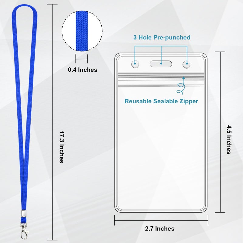 koorito 3 Pack Clear ID Badge Holder with Lanyard Blue Lanyards with Vertical Waterproof ID Badge Holder for Office, School, Travel - Image 2
