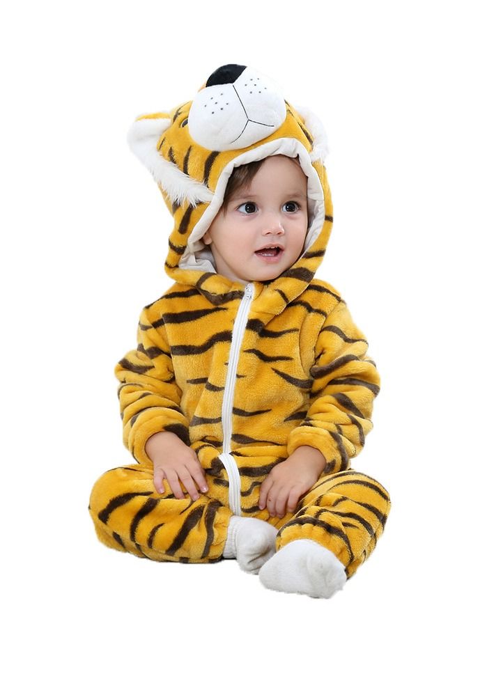 Newborn Baby Hooded Rompers Unisex Winter Flannel Jumpsuit Pajamas Baby Boys and Infant Girls Animal Snowsuits Toddler Onesie Clothes for Infant 0-36 Months 70-120cm  - Image 1