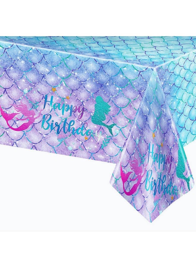 DaiUni 1Pcs Mermaid Birthday Tablecloth For Birthday Party Decoration Plastic Disposable Rectangle Table Cover For Kids Girls Party Supplies 54" X 108"  - Image 2