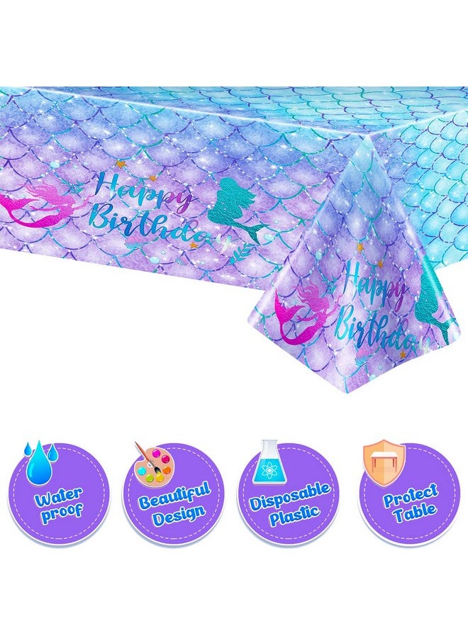 DaiUni 1Pcs Mermaid Birthday Tablecloth For Birthday Party Decoration Plastic Disposable Rectangle Table Cover For Kids Girls Party Supplies 54" X 108"  - Image 4