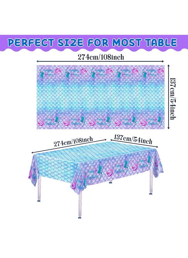 DaiUni 1Pcs Mermaid Birthday Tablecloth For Birthday Party Decoration Plastic Disposable Rectangle Table Cover For Kids Girls Party Supplies 54" X 108"  - Image 3