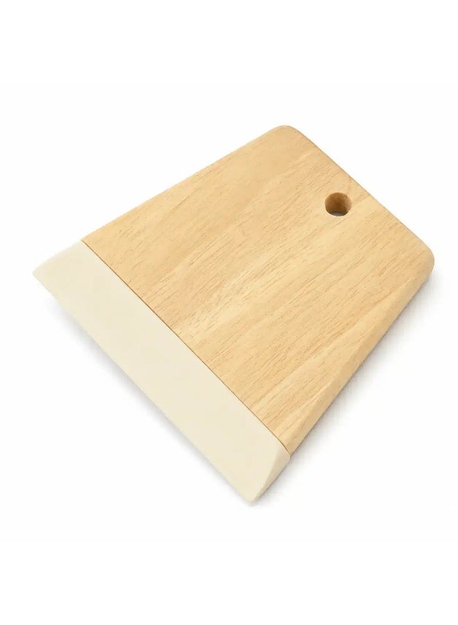 Wooden Dough Cutter with Food-Grade Silicone Edge, Wooden Dough Scraper for Bread, Pizza & Pastry Dough, Non-Scratch Bench Scraper, 12 × 11 cm Beige - Image 1