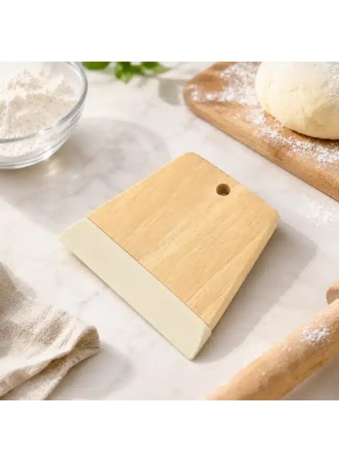 Wooden Dough Cutter with Food-Grade Silicone Edge, Wooden Dough Scraper for Bread, Pizza & Pastry Dough, Non-Scratch Bench Scraper, 12 × 11 cm Beige - Image 2