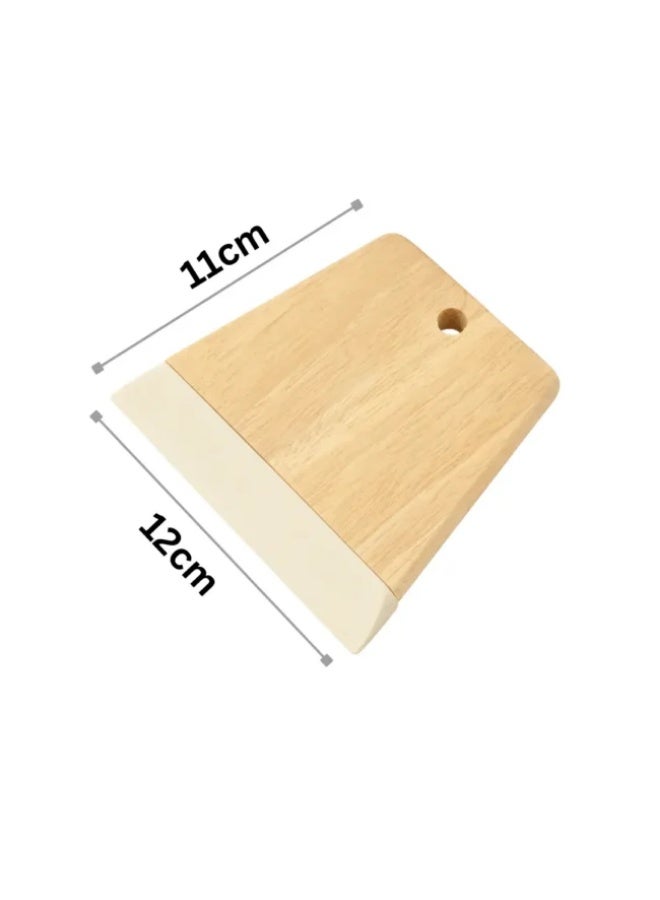 Wooden Dough Cutter with Food-Grade Silicone Edge, Wooden Dough Scraper for Bread, Pizza & Pastry Dough, Non-Scratch Bench Scraper, 12 × 11 cm Beige - Image 4