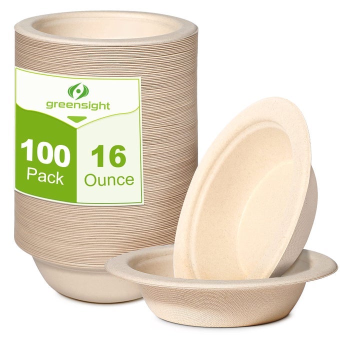 DISPOSABLE PAPER BOWLS 16OZ HEAVY DUTY 100 PACK ECOFRIENDLY COMPOSTABLE BOWLS PARTY SERVING BOWLS FOR SALAD ICE CREAM DESSERT AND HOT SOUP BIODEGRADABLE BOWLS MADE OF SUGARCANE