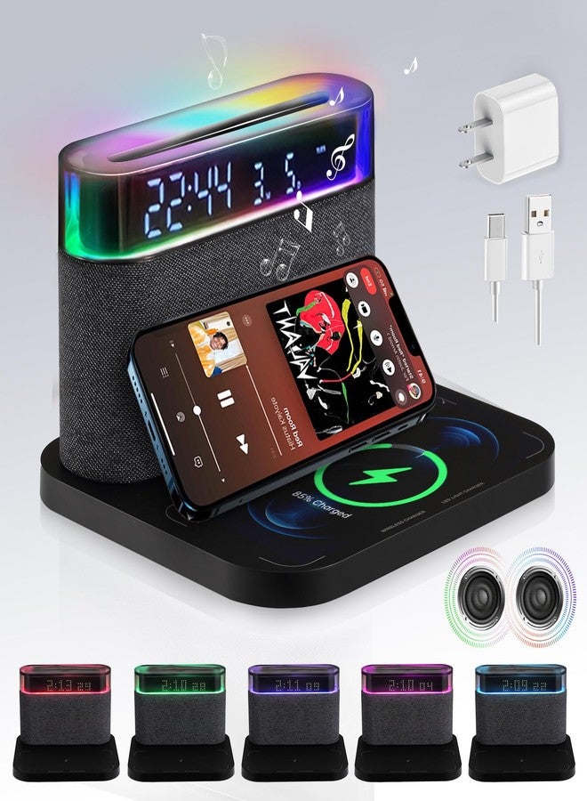 VALUEAGLE Bluetooth Alarm Clock with Wireless Charging,6-in-1 Alarm Clocks for bedrooms Alarm Clock Bluetooth Speaker Wireless Charging, 3 Level Brightness&Colorful Light,Snooze(Black) - Image 1