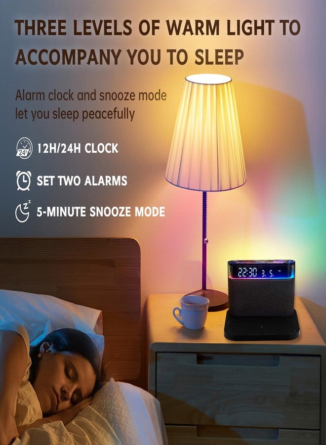 VALUEAGLE Bluetooth Alarm Clock with Wireless Charging,6-in-1 Alarm Clocks for bedrooms Alarm Clock Bluetooth Speaker Wireless Charging, 3 Level Brightness&Colorful Light,Snooze(Black) - Image 2