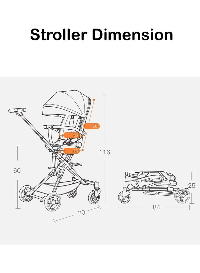 GT-Wheel Lightweight Stroller with Aluminum Frame Newborn Baby Infant Stroller Reversible(X6 Leaf Gold) - Image 3