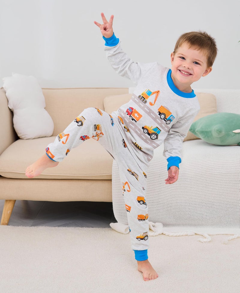Popshion Boys Pajamas Truck 100% Cotton Construction Pjs Toddler 2 Piece Long Sleeve Sleepwear Kids Christmas Clothes Set 4t - Image 3