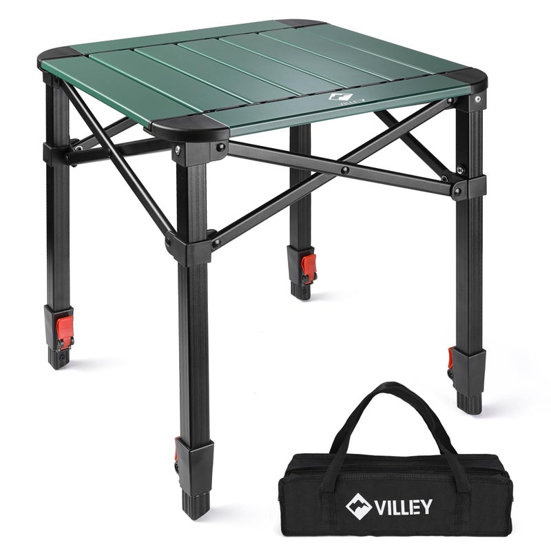 VILLEY Folding Camping Square Table with Carry Bag Lightweight Aluminum Adjustable Square Table for Outdoor Camping Picnic Backyards BBQ M