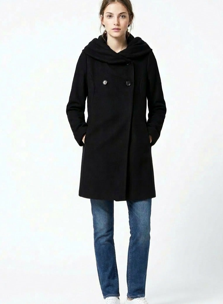 Women black coat with twisted cole wool jacket - Image 1