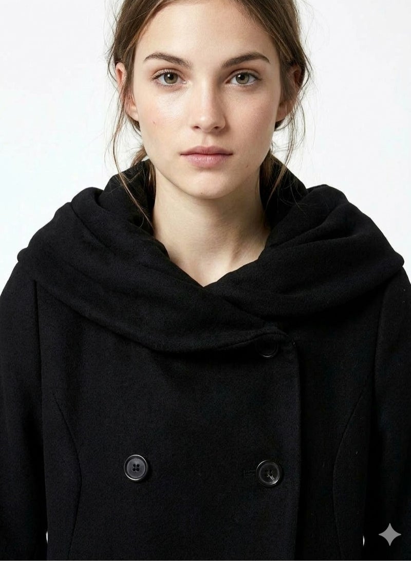 Women black coat with twisted cole wool jacket - Image 2
