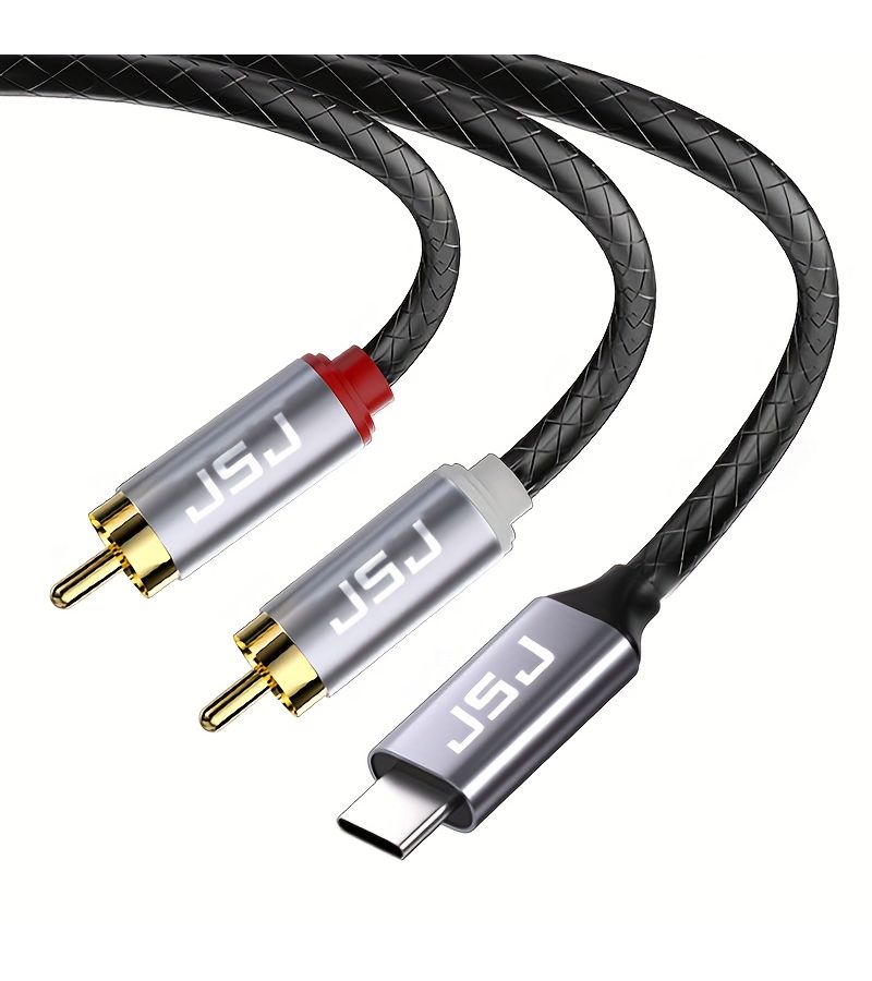 USB C To RCA Audio Cable 3 3 Feet Built In DAC Chip Leather Cord For iPhone iPad Samsung Pixel - Image 1