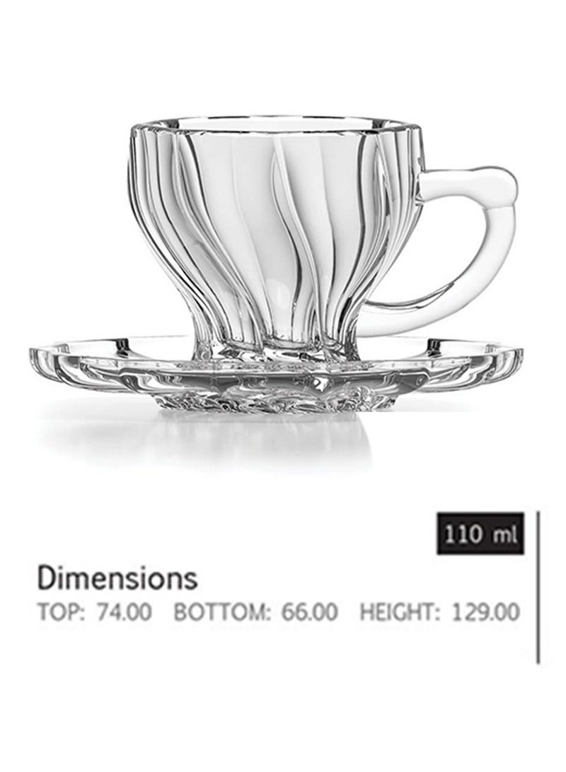Reko Tea Mug Set | 12 Piece Mug Set 6 Mugs + 6 Serving Plates, Clear | Rolled Wall Tea Cup Set Comes with 190ml Serving Plate - Image 2