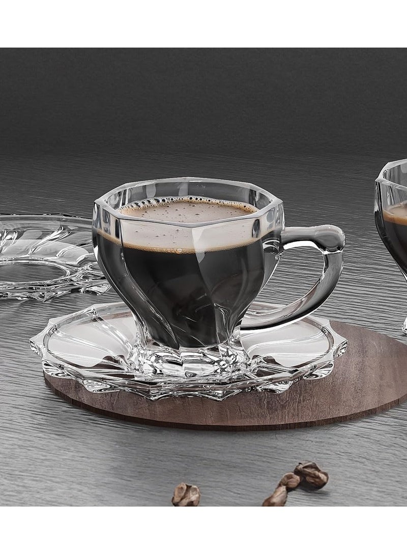 Reko Tea Mug Set | 12 Piece Mug Set 6 Mugs + 6 Serving Plates, Clear | Rolled Wall Tea Cup Set Comes with 190ml Serving Plate - Image 4