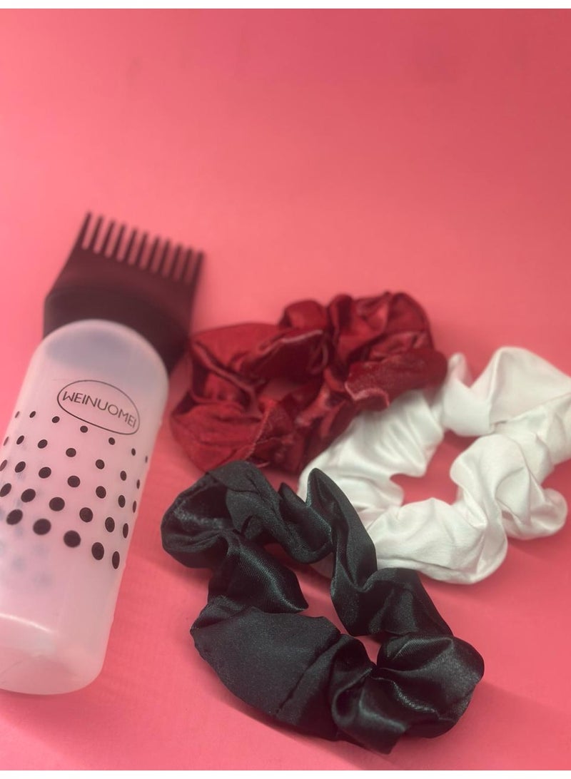 Generic hair tie set 3PCs Hair Scrunchies satin for women + Travel Bottles, 1PC Spray Bottle 30ml Fine Mist Spray Bottle  Plastic Sprayer Bottle may vary color - Image 3