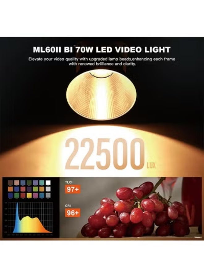 Godox ML60IIBi 70W LED Video Light, 2800-5600K Bi-Color LED Monolight, CRI/TLCI 97+ App Control 13000Lux Portable Continous Output Lighting for Studio Live Streaming Video  Recording - Image 4